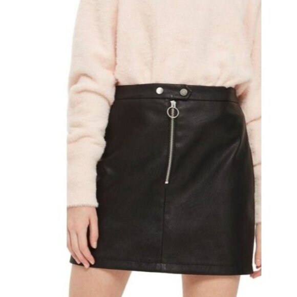 Topshop Dresses & Skirts - Topshop Black Faux Leather Mini Skirt With Front Zipper Detail UK 8 US 4
